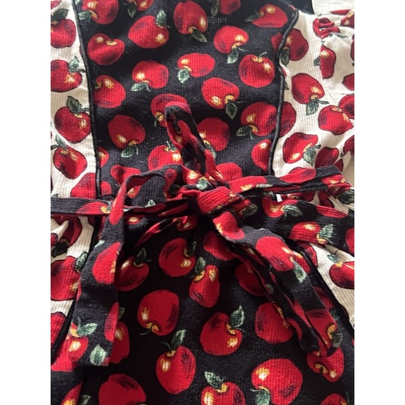 Vintage Fall Holiday  Dress Red Corduroy Red Apple Print Collar Buttons Girls - Picture 15 of 16